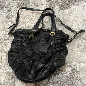 Bally small black leather ruched bag gold detailing GUC